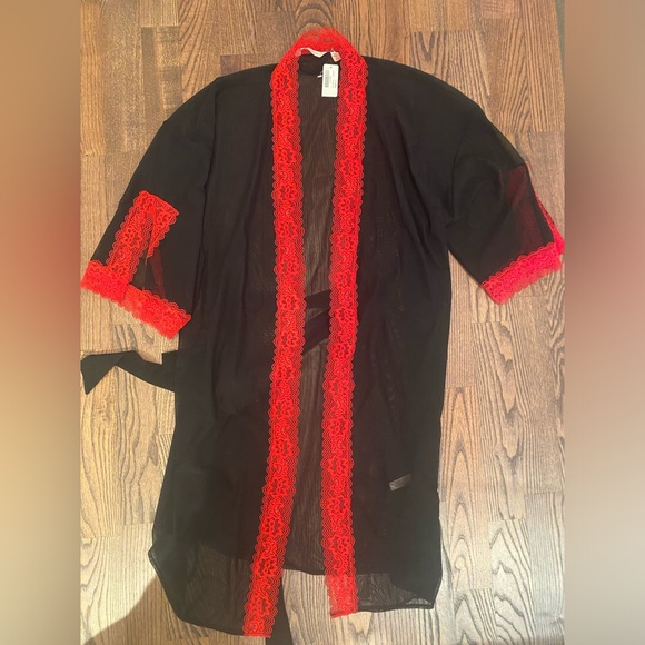 La Vie en Rose Lace Trim Mesh Kimono size XS/S - Picture 3 of 7